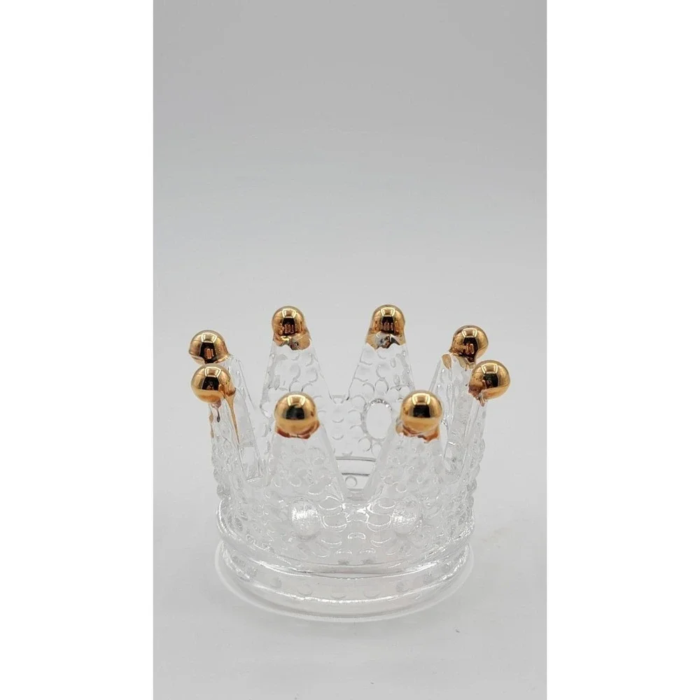 Vintage Style Crystal Glass Crown  Candle Holder Gold Point trinket‎ dish decor